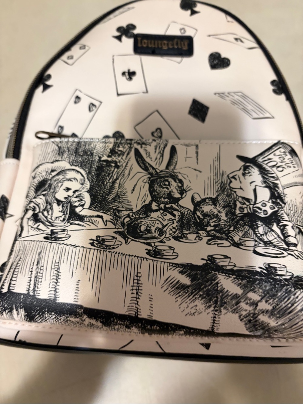 Loungefly Cream & Black Alice Tea Party Mini Backpack Rare LNWOT - Picture 10 of 16